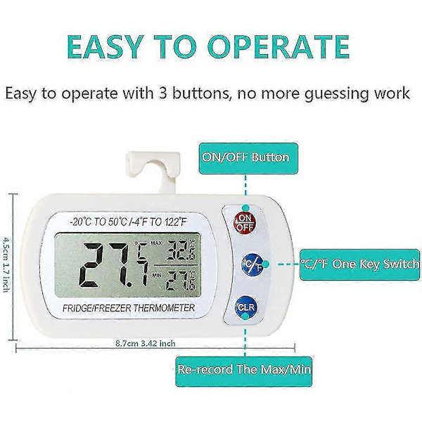 2 st Kylskåpstermometer Digital Vattentät Termometer Kylskåpstemperaturmätare