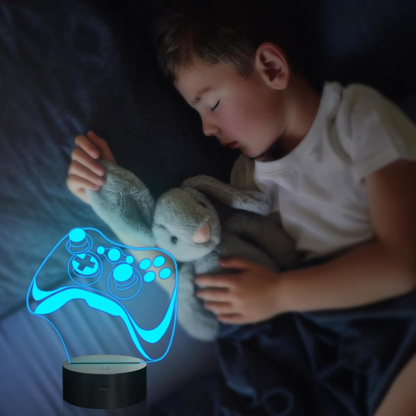 Hologram Controller 3D Nattlampa för Barn, 16 Färger & Fjärrkontroll Dimmer Kontroll Pojke Flicka Videospel Rum Tillbehör som Jul Födelsedagspresent till Barn