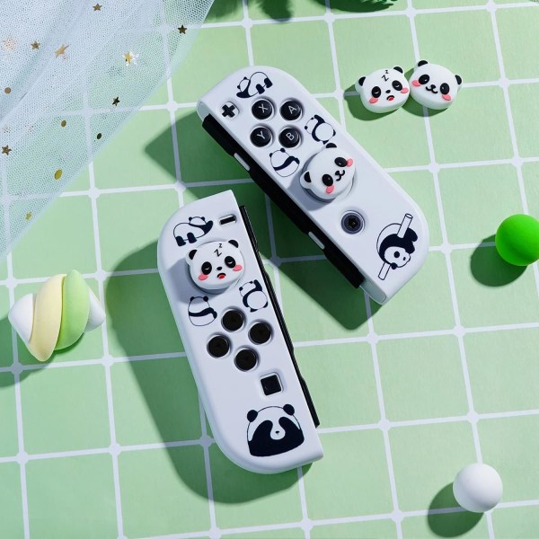 Tumgreppskåpor för Nintendo Switch, söta joystick-skydd med 3D-mönster, mjukt och bedårande silikonanalogt 4-delars kit för Switch/OLED/Lite, Panda
