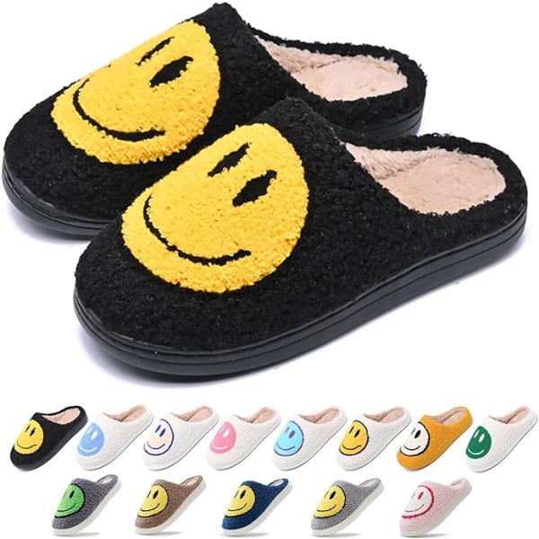 Cute Smile Slippers for Woman Men,Soft Plush Comfy Warm Couple Slip-On House Happy Face Slippers Preppy Slippers Non-slip Fuzzy Flat Slides（Size：5-6）