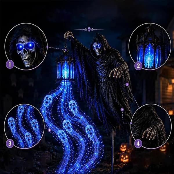 Halloween Soul Harvester - Animoitu puutarhavalo hehkuvalla haamulla