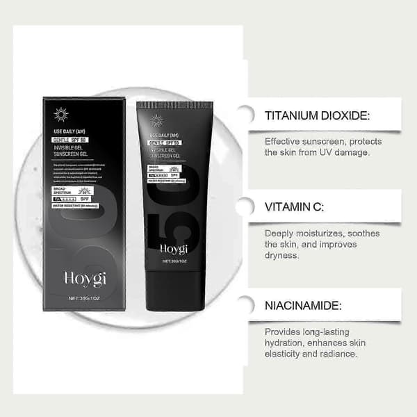 3 stk. solcreme gel, SPF 50 bredspektret UVA/UVB-beskyttelse, C-vitamin, daglig brug