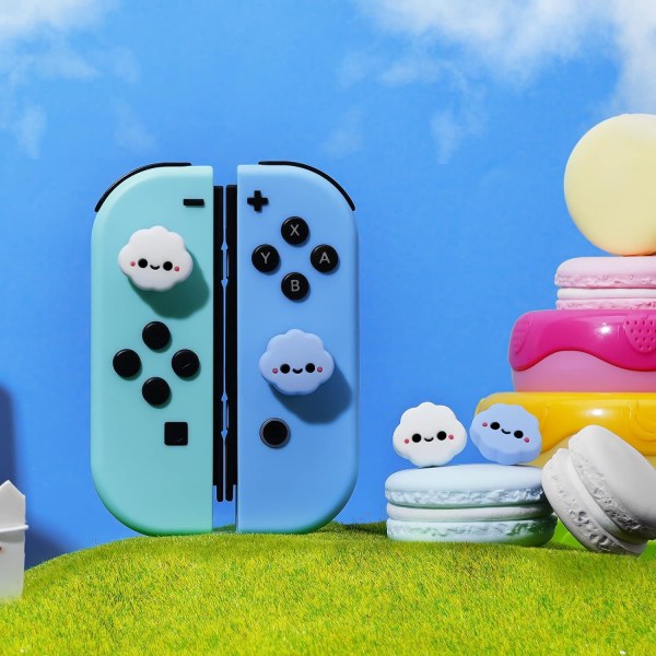 Tumgreppskåpor för Nintendo Switch, söta joystick-skydd med 3D-mönster, mjukt och bedårande analogt silikon, 4-pack kit för Switch/OLED/Lite, söt moln