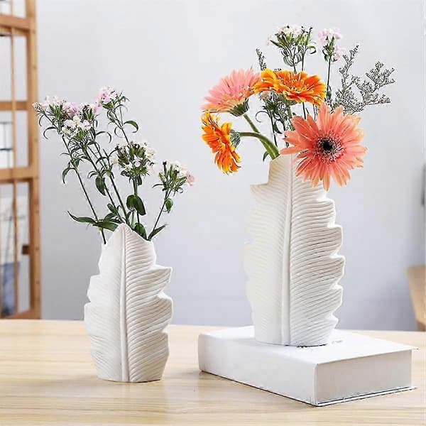 Fjäder Keramisk Vas Bladform Blomkruka Balkong Kontorsprydnad Sovrum Vardagsrum Skrivbord Hem-