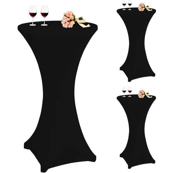 3 kappaleen setti joustavia neliönurkkaisia cocktail-spandex-pöytäliinoja 60 x 110 cm musta pyöreä cocktail-pöytäliina (musta)