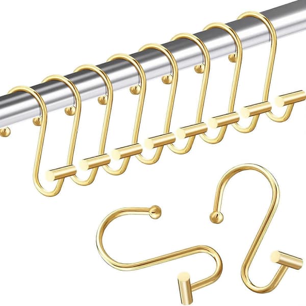 Set med 12 praktiska duschdraperiringar Dekorativ metallkrok med ihåliga sfärdesigner för badrumsfoder Guld Gold