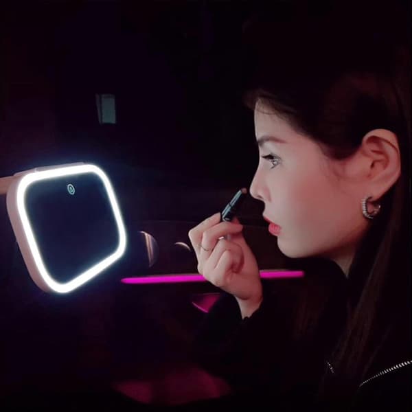 Bil Makeupspejl med LED-lys, Genopladelig Touch Control, Dæmpbar Lysstyrke til Biler