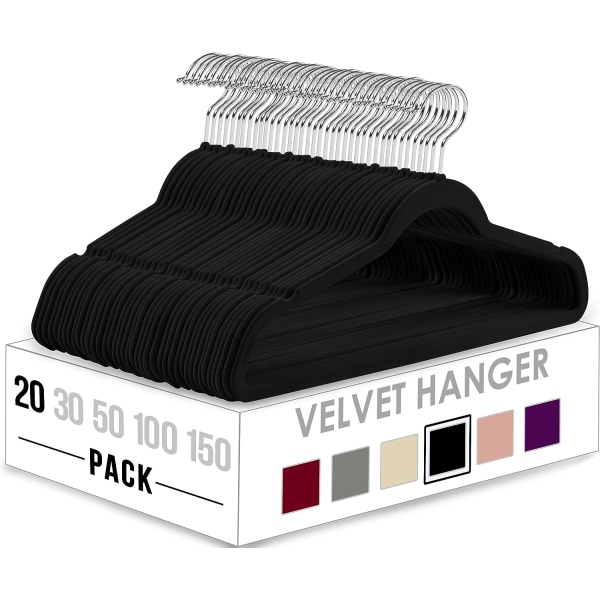 Premium Velvet Hangers 20 Pack - Non-Slip Clothes Black Suit with 360 Degree Rotatable Hook Heavy Duty Coat