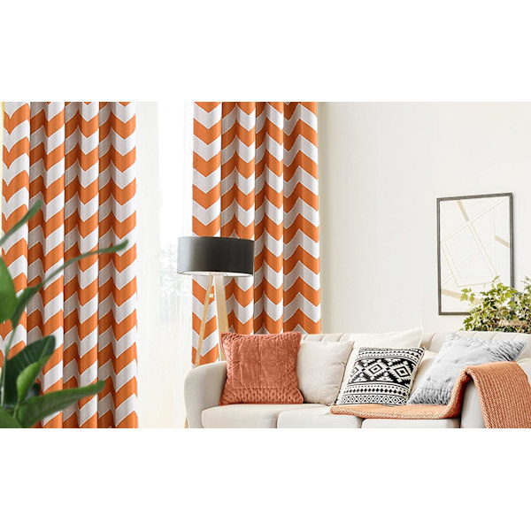 Muodikkaat Chevron-verhot olohuoneeseen ja ruokasaliin, tummentavat pimennysrenkaat, 84 tuumaa pitkät, 52 x 84 tuumaa, oranssi (1 paneeli)