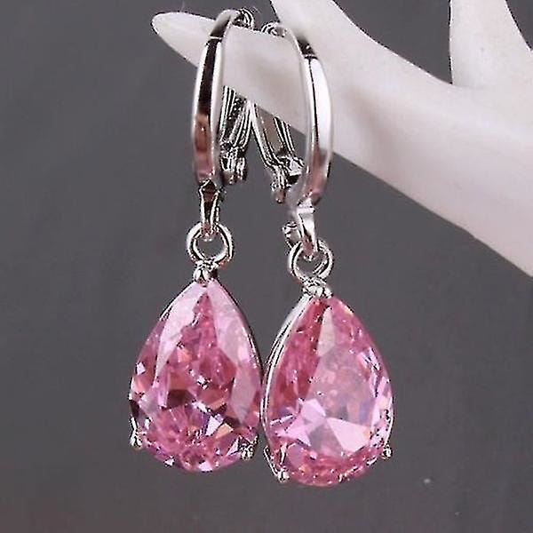 Dam Cubic Zirconia Kristall Hängande Örhängen [rosa]