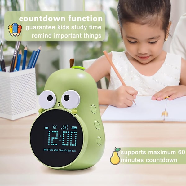 Børnevækkeur til piger Pære vækkeur med snooze Toddler søvntræningsur til soveværelse Hjemmekontor (Grøn)