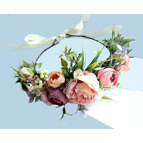 Justerbar blomsterhodebånd Blomsterkrans Krone Halo Hodeplagg Bryllup Festival Fest