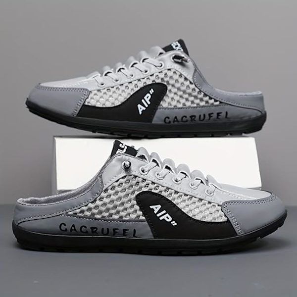 Herr Slip-on Sneakers med rygglös design, Slip-on Sneakers med rygglös design, Andningsbara Mesh Tofflor Komfort Casual Mule Sneakers Gray 44.0