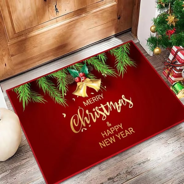Julröd dörrmatta, 1-pack vattenabsorberande och halkfri badrumsmatta, kristallsammetsmatta (röd2-40X60cm) Style03 40*60cm