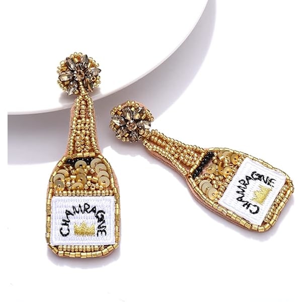 Kreative champagne vinglass dangle øredobber skinnende krystall rhinestone perleperler vinflaske øredobber for kvinner jenter smykker