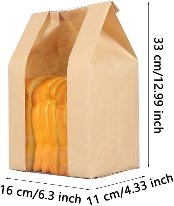 50 stk. Kraftpapirsposer til mad, brødposer med vindue
