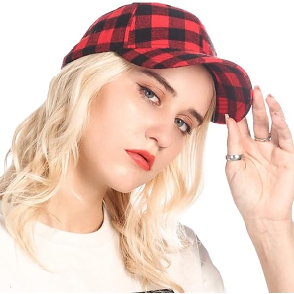 Unisex Buffalo-Plaid Baseball-Hat Rød-Sort-Ternet Bold-Cap til Kvinder Mænd