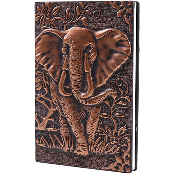 Læder Journal Skrive Notesbog - Antik Håndlavet Læder Daglig Notesbog Skitsebog, Elefant Gave til Mænd (Rød, A6)