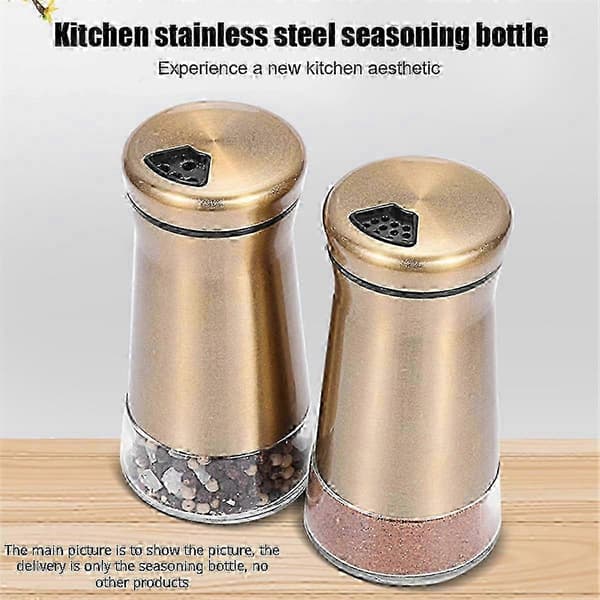 Køkken Shaker Krydderiflaske Dispenser med Låg, Rustfrit Stål og Glas, Guld