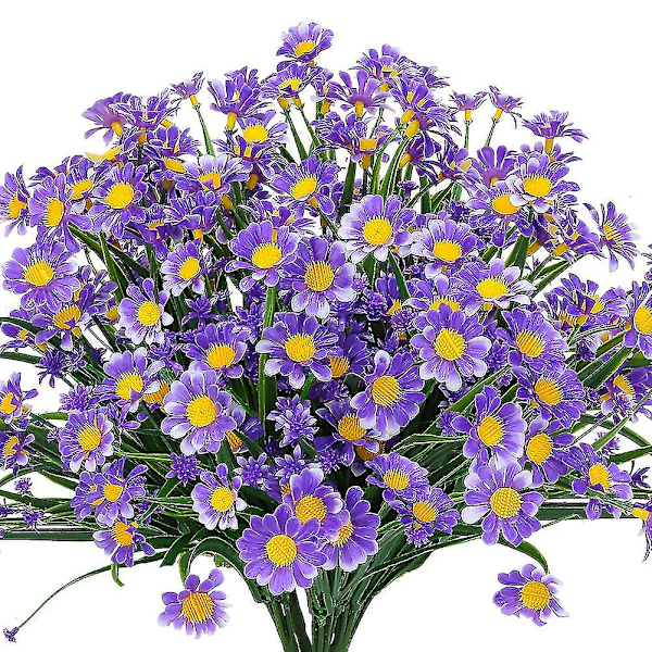 6 stk. Kunstige Tusenfrydblomster Utendørs Falskt Løvverk Grønt Fuskplanter For Vindus Hjem Bryllup Kontor Dekor A Purple