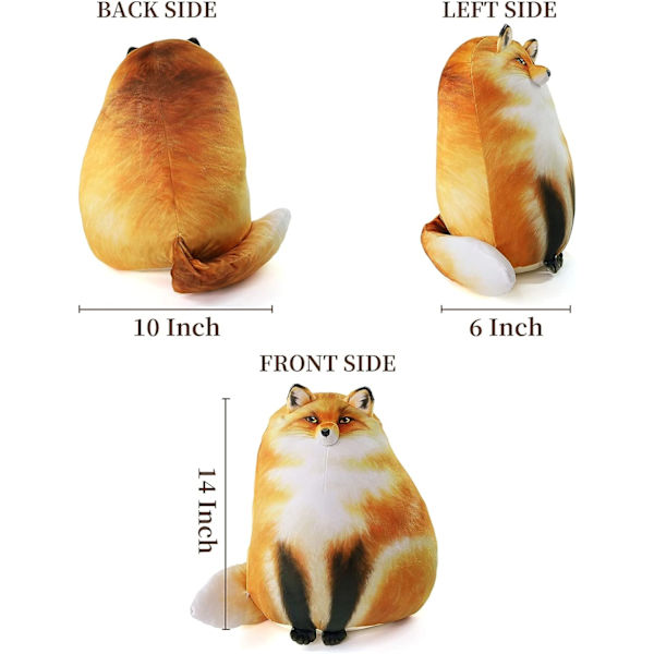 Katt, räv, tvättbjörn plyschkudde, söta djur mjuka plyschdjur, kattunge plyschkudde docka stora leksaker present till flickor pojkar (räv - 36cm/14in)