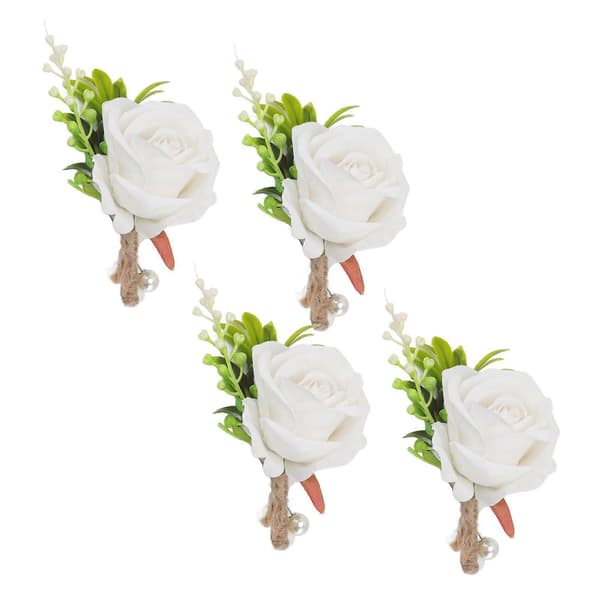 5 STK Bryllupsknapphullstift Fast Plast Kunstig Blomst Korsasje kompatibel Brud og Brudgom Hvit