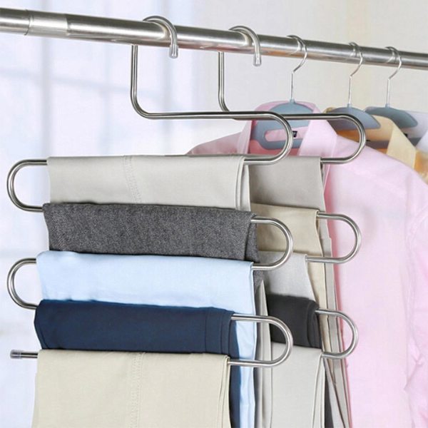 Bukser Bøjler Skridsikre S-Form Bukser Bøjler Rustfrit Stål Tøj Bøjler Skab Opbevaring Organizer til Bukser Jeans Tørklæde (6 Pakke)