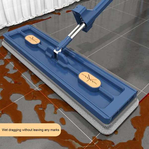 Roterbart hode bredd flat mopp Arbeidsbesparende rengjøringsmopp for hjem i stuen Blue 4 mop pads