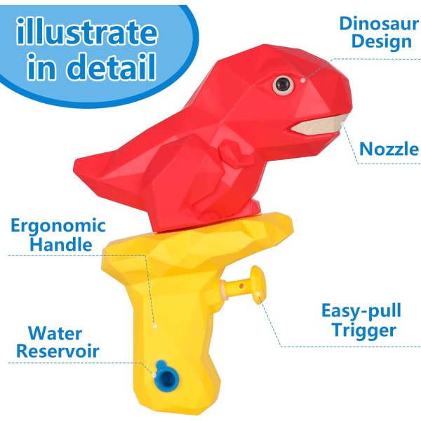 5 stk Vandsprøjtepistoler til Børn, Små Dinosaur Vandpistoler, Vandsprøjte Soaker Sommer Swimming Pool Strand Party Favor Legetøj til Drenge & Piger