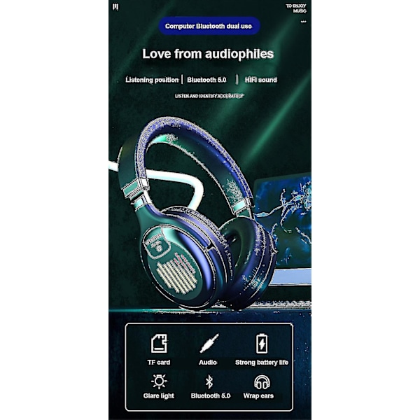 Langattomat kuulokkeet, taitettavat stereokuulokkeet, USB Bluetooth 5 -sovitin, melu