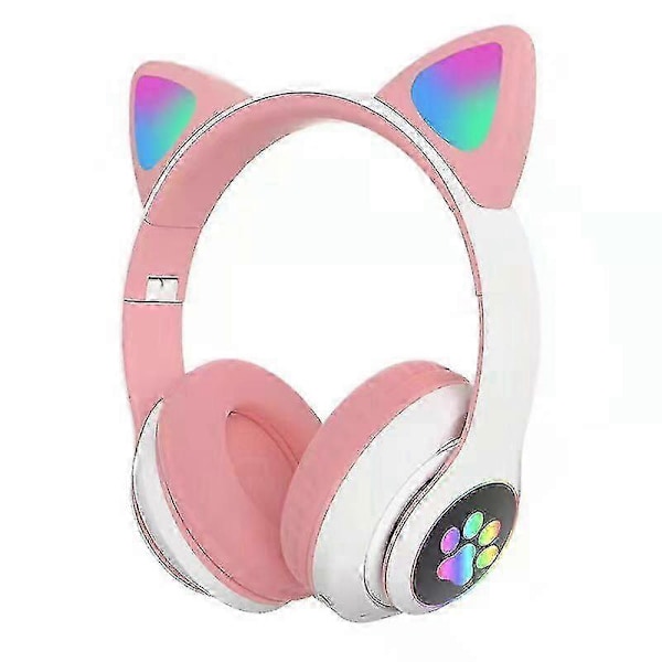 Trådløse Bluetooth Hodetelefoner Katteøre Headset Med LED Lys Rosa