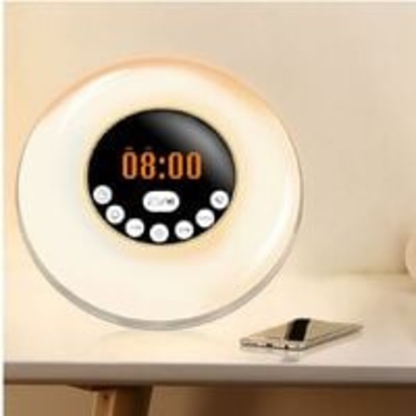 Herätyskello Herätyskello Yövalo Auringonnousu Auringonlaskun Simulaatio RGB 7 Väriä LED Yölamppu Bluetooth-kaiuttimella FM-radio