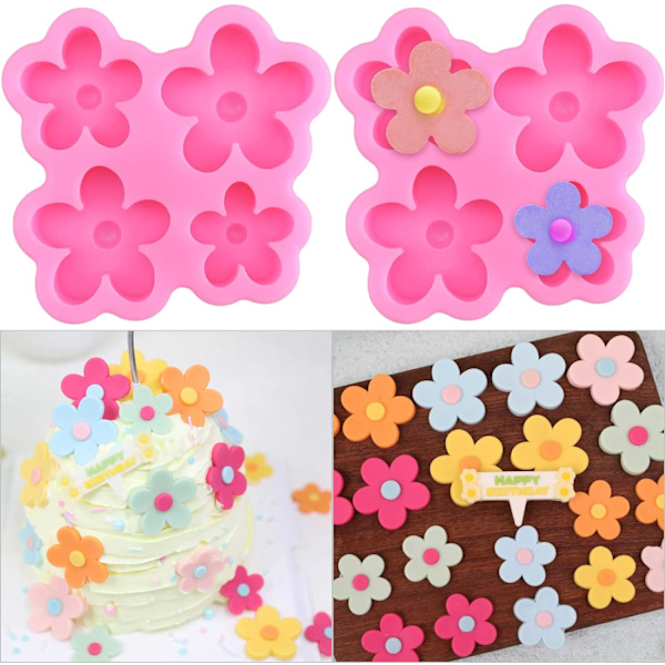 2 st blomformade silikonformar för fondant, fembladiga blommor, kakform i harts, godisformar i chokladfondant, köksbakningsverktyg för sockerhantverk och tårtdekoration