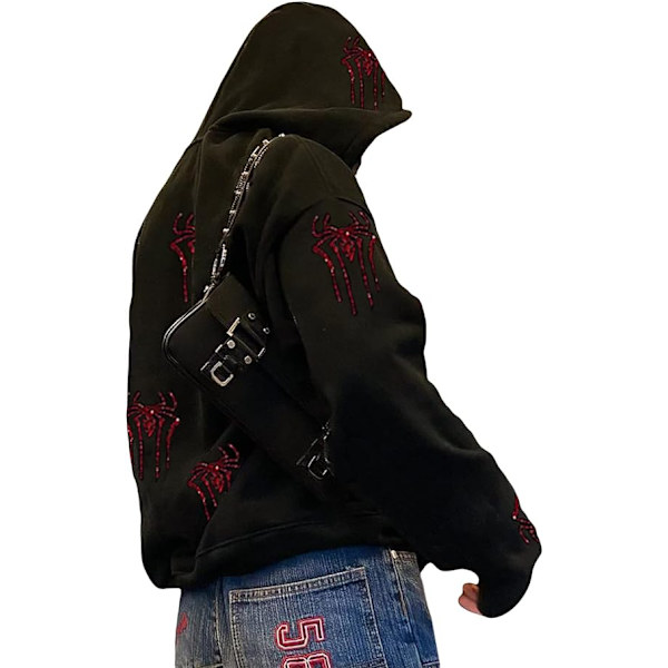 Kvinners Full Zip Up Hoodie Halloween Langærmet Grafisk Jakke Goth Genser Jente Streetwear（Størrelse：L）