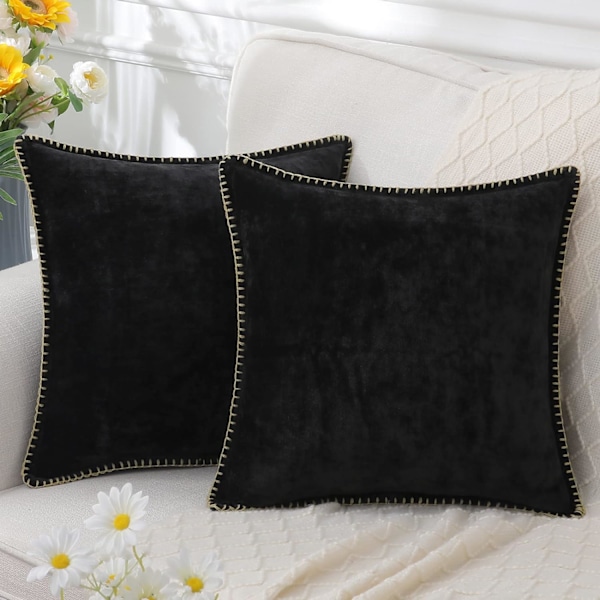 Chenille Mjuka Överkast Kuddfodral 18x18 Set om 2, Gårdshus Sammet Kuddfodral, Dekorativa Kvadratiska Kuddfodral med Sydd Kant