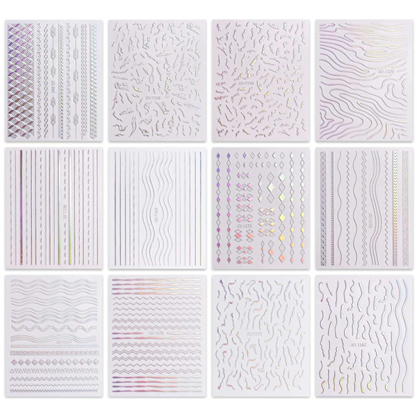12 ark Aurora neglekunst klistremerker klistremer selvklebende Pegatinas Uñas glitter holografisk negleutstyr neglekunst design dekorasjonstilbehør