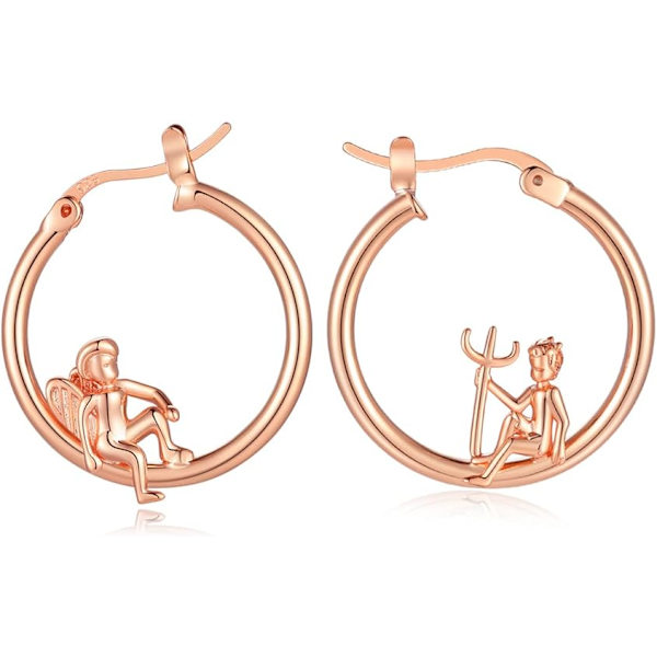 14K Guld Engel Djævel Øreringe Mismatched Øreringe til Kvinder Piger Smykker Gaver 925 Sterling Sølv Pæl