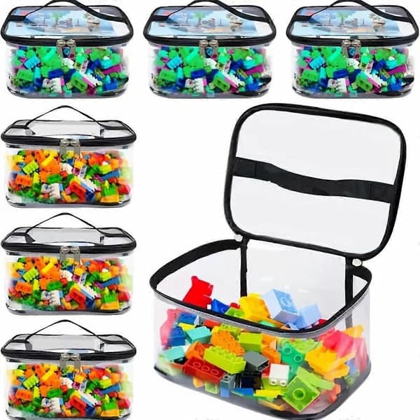 Transparent PVC Storage Bags 6-pack with Handle Organizer Compatible with LEGO for Building Blocks