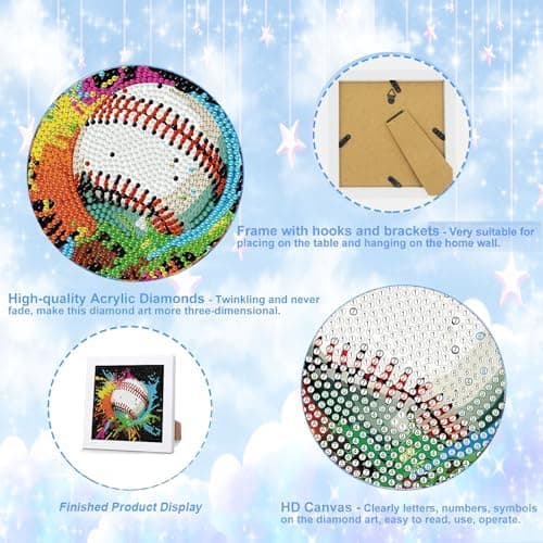 bleihum Baseball diamantkunstsett for barn 8-12 år med ramme 7x7 tommer