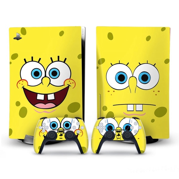 SpongeBob Firkant Bukser Sød Klæbende Hud - Kompatibel med PS5 - Cover til at tilpasse konsollen - Aftagelig Vinylfilm - HD-kvalitet (Disk, gul) Style15