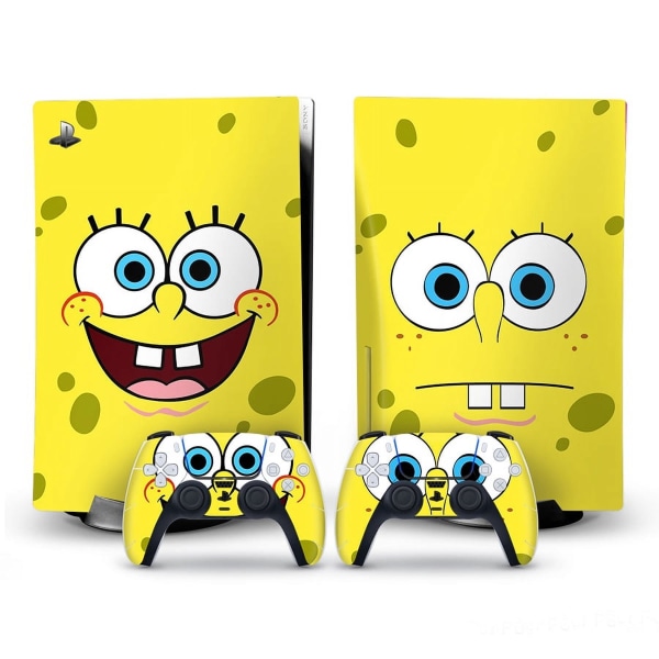 SpongeBob SquarePants Cute Adhesive Skin - Kompatibel för PS5 - Cover för att anpassa konsolen - Avtagbar vinylfilm - HD-kvalitet (Disk, gul) Style15