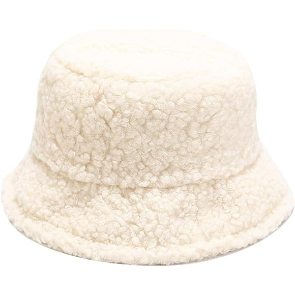 Vinter Plys Fuzzy Bucket Hat Kunstig Pels Shearling Fiskerhatte til Kvinder