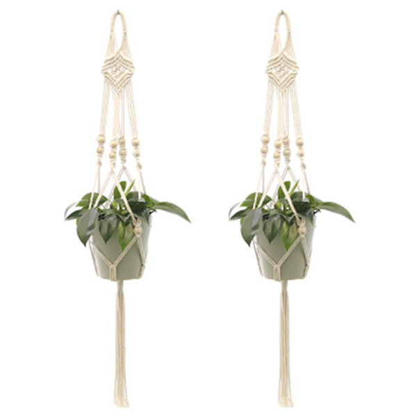 2 st Macrame växt hängare inomhus utomhus hängande planter korg bomull rep handgjorda blomkruka nätväska-Stil 3