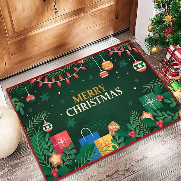 Dörrmatta inomhus, God Jul dörrmattor halkfri golvmatta slitstark entrématta polyester välkomstmattor 24\"×16\"
