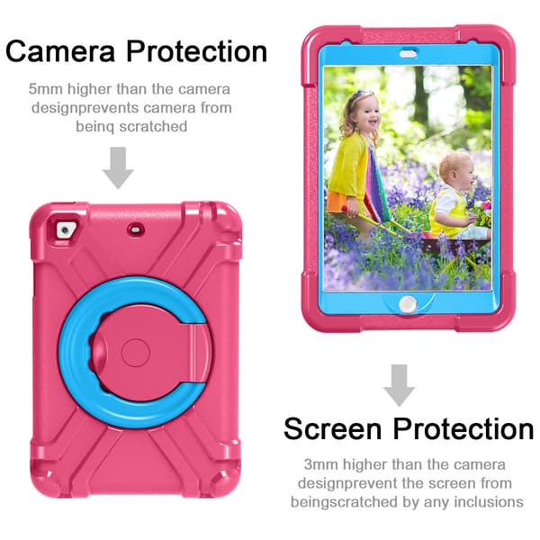 Børnecover med roterbart stativ, iPad Mini 1/2/3, pink/blå pink pink Silikon/Gummi