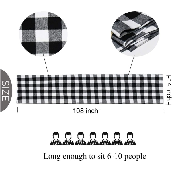 Rutete bordløper i bomull, rød og svart rutete klassisk stilig design for familiejul, høytidsbursdagsborddekorasjon (14 x 108 tommer)