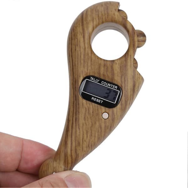 Digital handheld finger counter with wood grain for Buddhist meditation