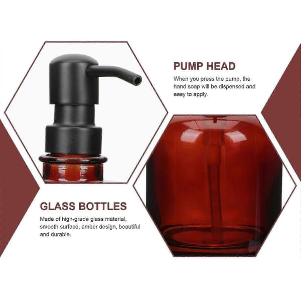 Bärnstensfärgad tvålpump i glas med pump, handtvålpump, tvålpumpflaska