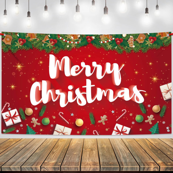 Röd god jul banner - 72x44 tum | Röda och Gröna Jul Väggdekorationer, Julfestdekorationer | Glad julfest dekoration