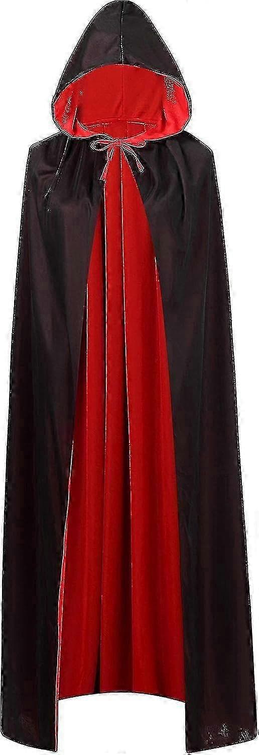 Festlig vendbar kappe til voksne og børn, perfekt til Halloween- og julekostumer Black  Red 120cm